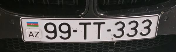 Azerbaijan spotted in Bratislava, Slovakia. 99 = Nationwide license plates. Photo taken on 27.10.2025. Close-up photo of the front plate.