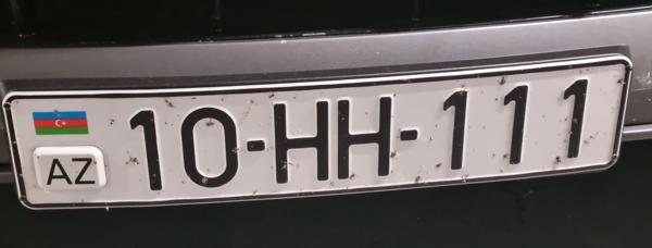 Azerbaijan spotted in Bratislava, Slovakia. 10 = Baku City. Photo taken on 27.10.2025. Close-up photo of the front plate.