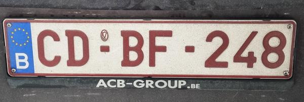 Diplomatic license plate of Belgium spotted in Bratislava, Slovakia. Photo taken on 23.12.2025. Close-up photo of the rear plate.