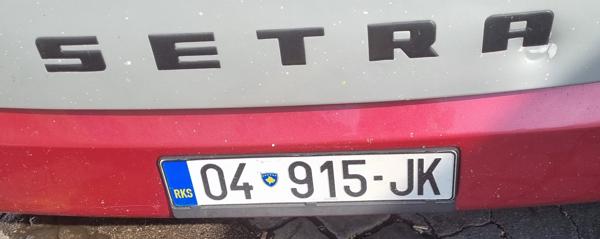 Kosovo spotted in Ljubljana, Slovenia. 04 = Prizren. Photo taken on 26.07.2025. Close-up photo of the front plate.