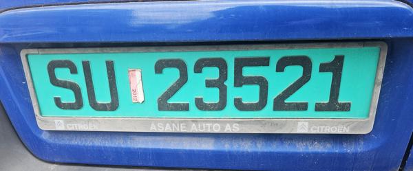 Norway, license plate for commercial vehicles spotted in Krakow, Poland. SU = Bergen. Photo taken on 09.05.2026. Close-up photo of the rear plate.