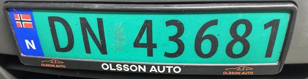 Norway, license plate for commercial vehicles spotted in Bratislava, Slovakia. DN = Oslo. Photo taken on 01.03.2026. Close-up photo of the front plate.