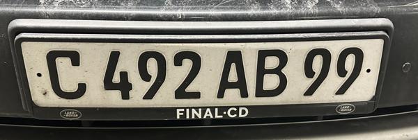 Russia remade plate spotted in Bratislava, Slovakia. 99 = Moscow City. Photo taken on 18.02.2026. Close-up photo of the front plate.