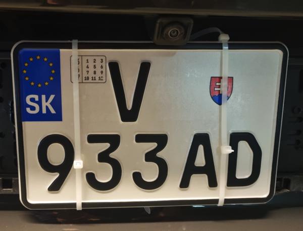 Slovakia export transit plate seen in Bratislava, Slovakia. Photo taken on 20.11.2025. Close-up photo of the rear plate.