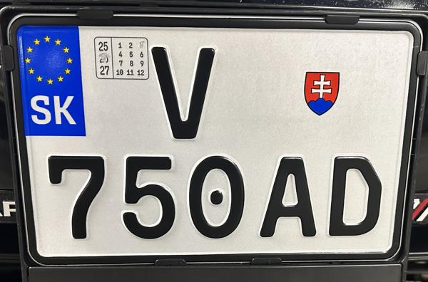 Slovakia export transit plate seen in Bratislava, Slovakia. Photo taken on 18.02.2026. Close-up photo of the front plate.