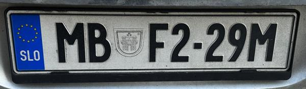 Maribor, Slovenia old format spotted in Bratislava, Slovakia. Photo taken on 01.03.2026. Close-up photo of the rear plate.